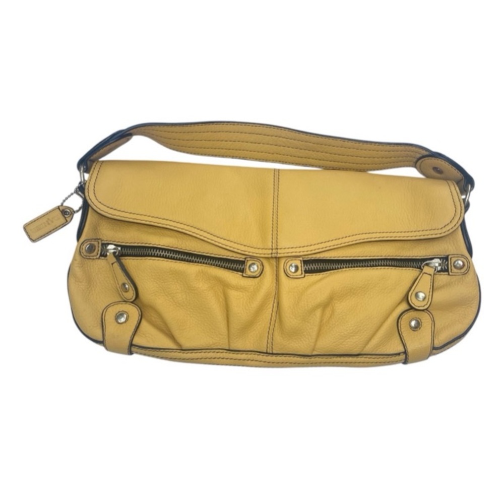 Vintage DANIER yellow genuine leather handbag with silvertone hardware y2k
